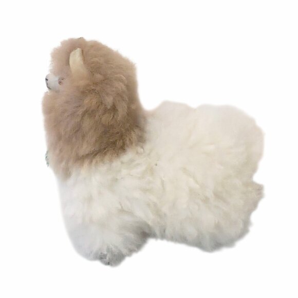 Handmade Llama Alpaca Fur White & Tan Plush Stuffed Toy 6" - Picture 3 of 7